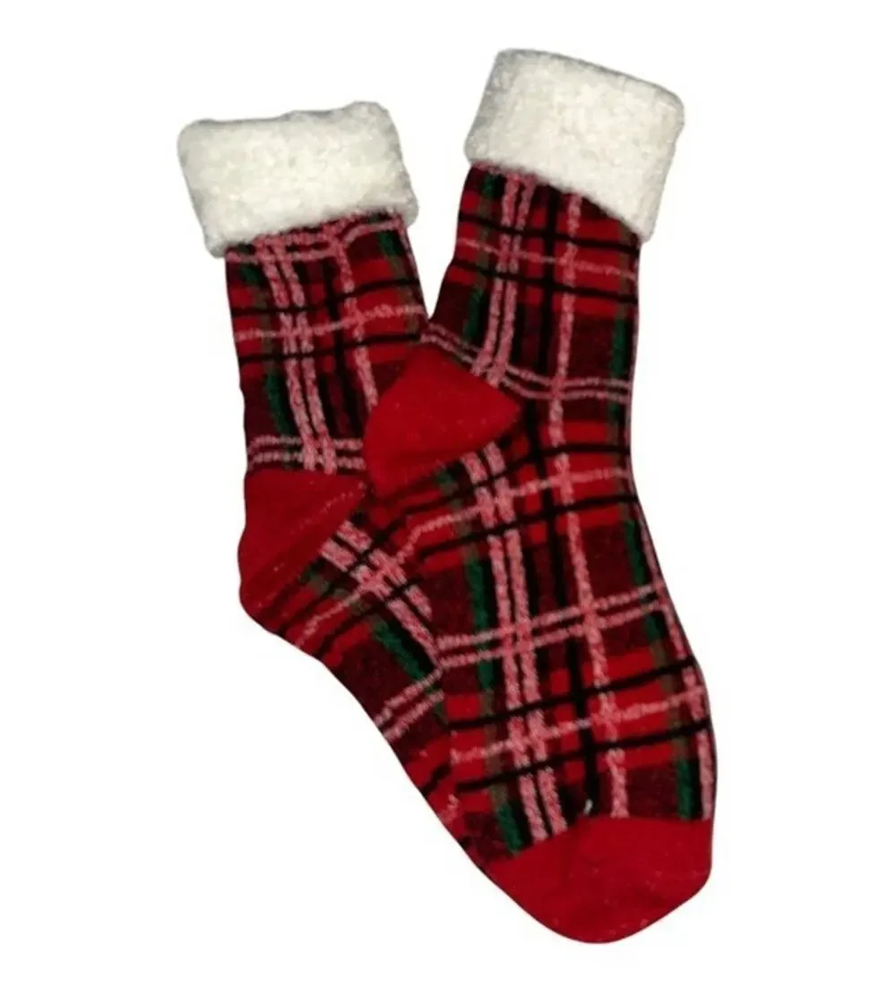 Magellan Outdoors Foldover Plaid Lodge Crew Socks Aloe Infused Lined Medium 6-10